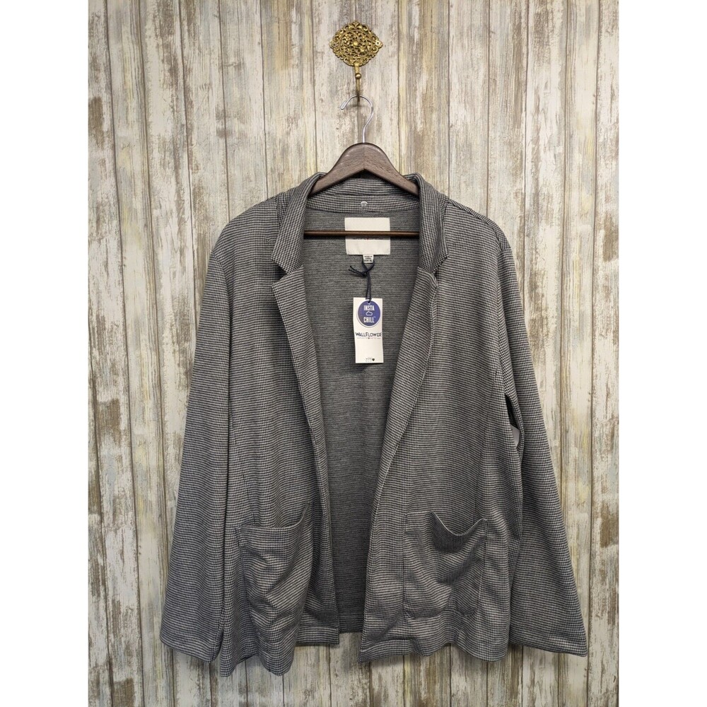 Wallflower Black White Houndstooth Open Front Cardigan Blazer Jacket XL NWT